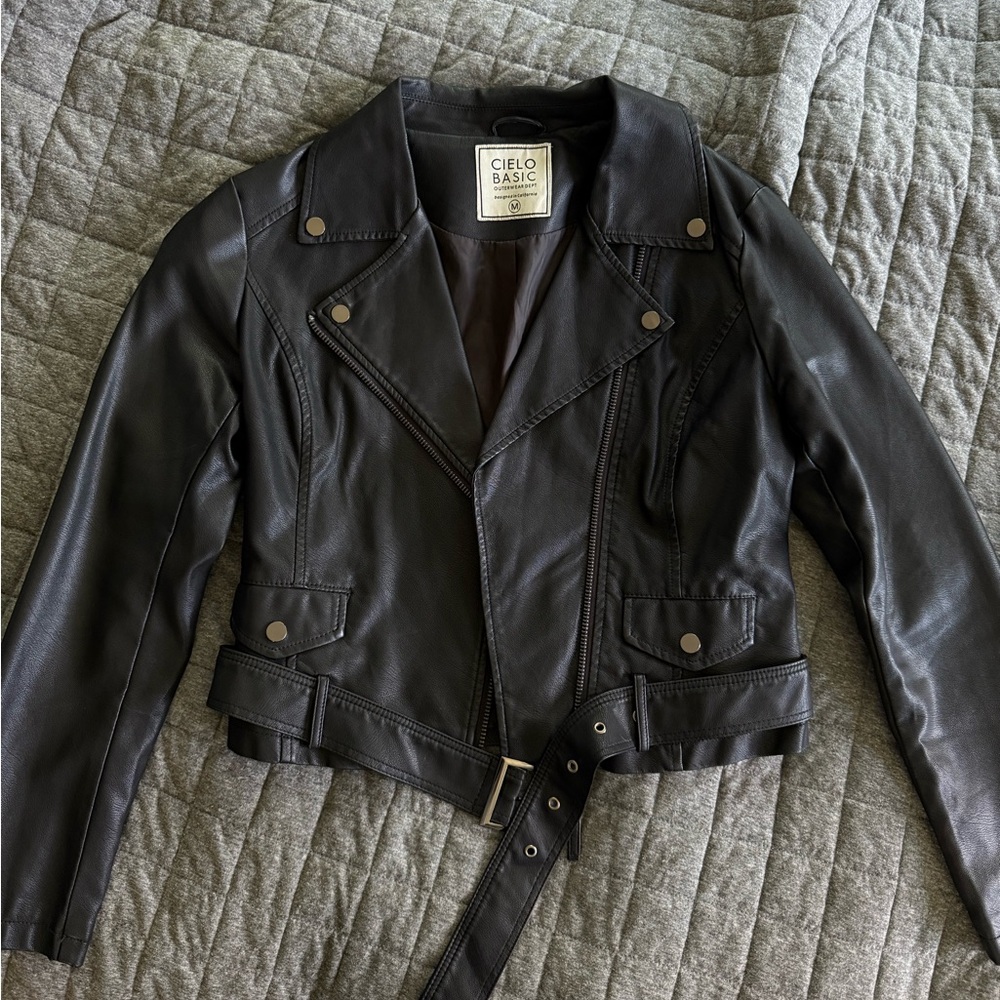 Cielo Basic Faux Leather Motorcycle Jacket - Exce… - image 1